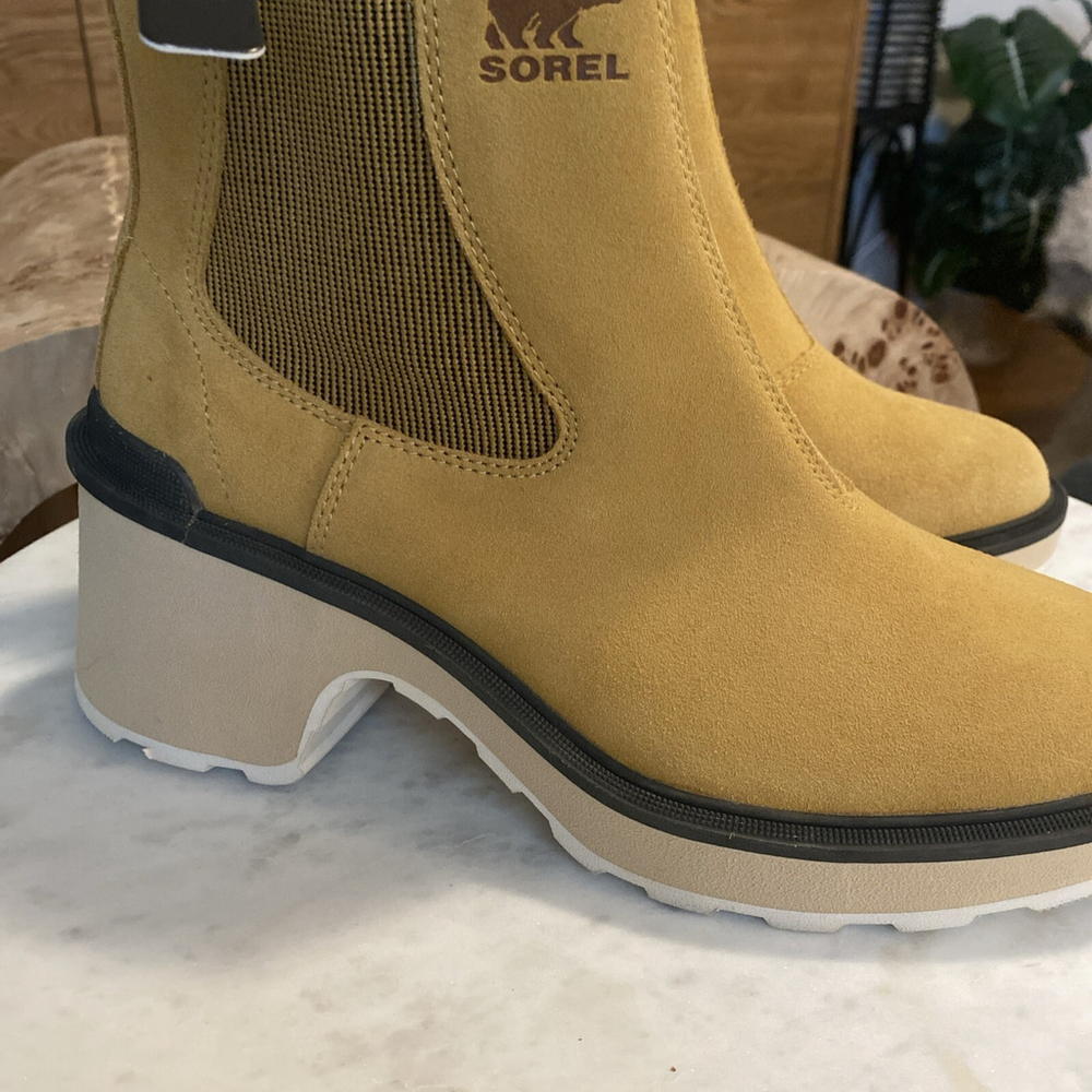 Sorel Addington Chelsea Boots Tan Suede Size 8.5 Chunky Heel Waterproof NEW - Picture 3 of 9